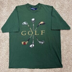 Vintage Van Heussen Mens Golf T-Shirt Forest Green Graphic Tee Size Large